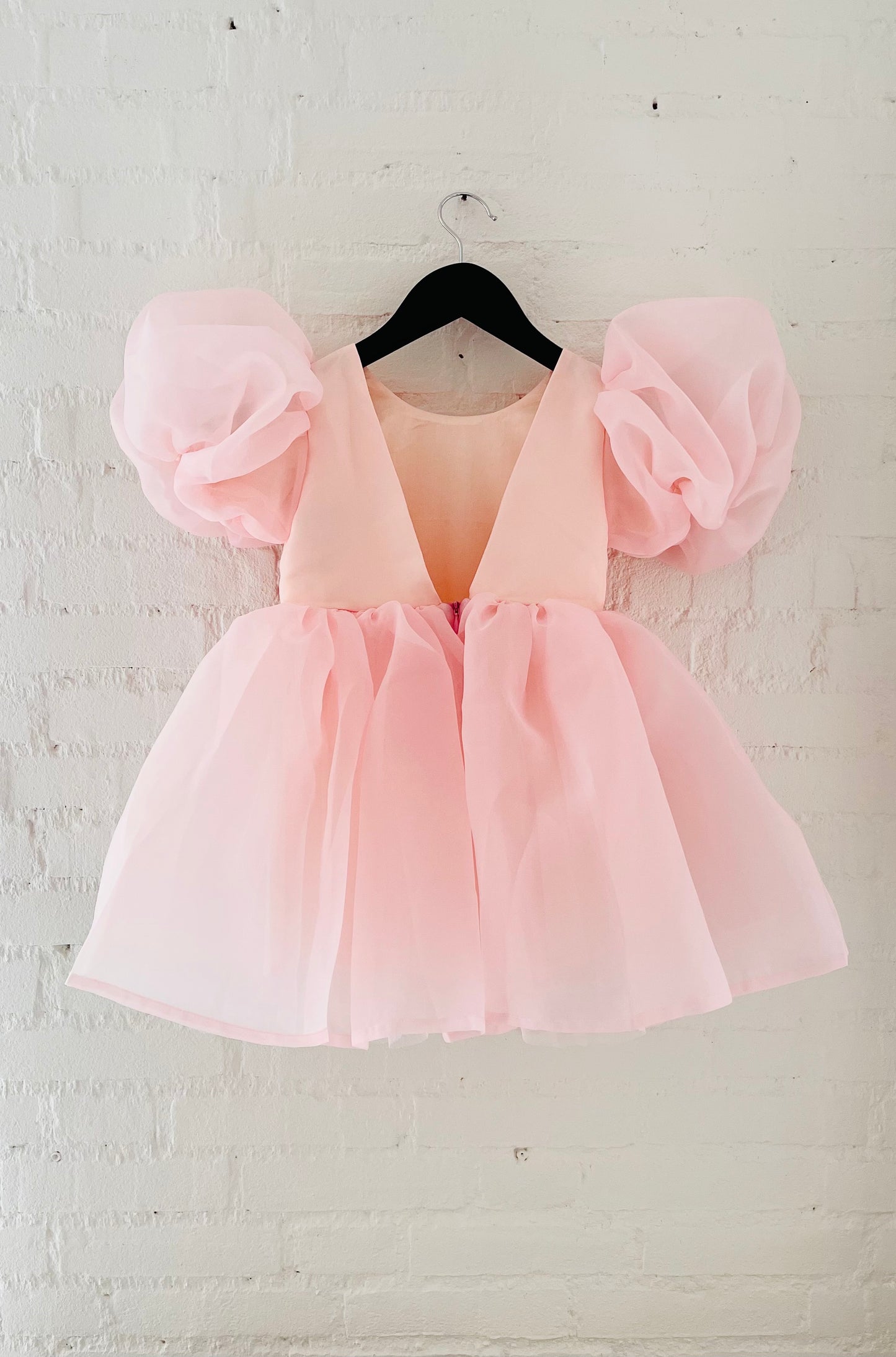 DOLLY WORLD V-BACK PUFF SLEEVE ORGANZA TUTU DRESS dollypink