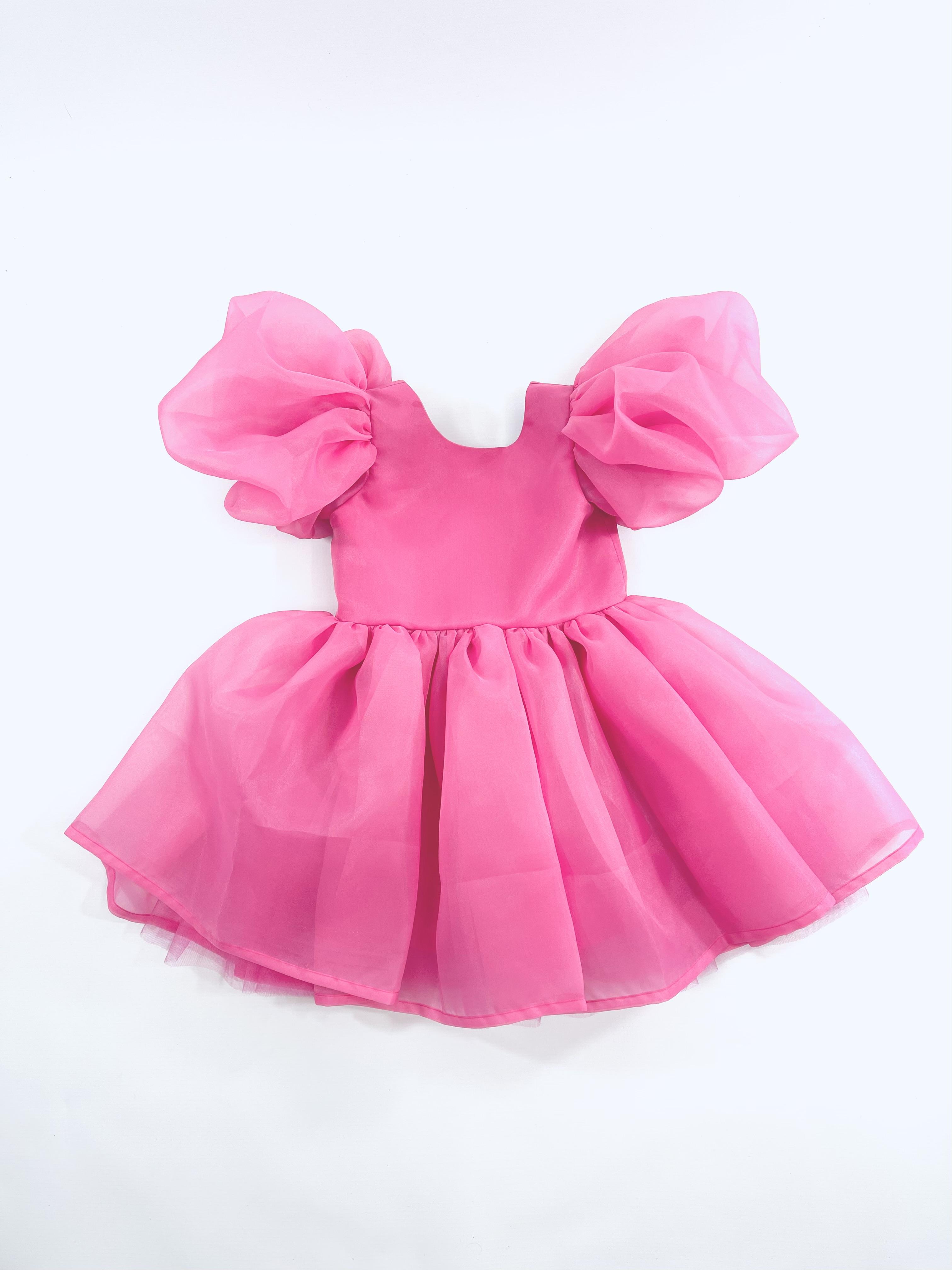 DOLLY PINK PLEASE! V-BACK PUFF SLEEVE ORGANZA TUTU DRESS Aurora Bubblegum pink