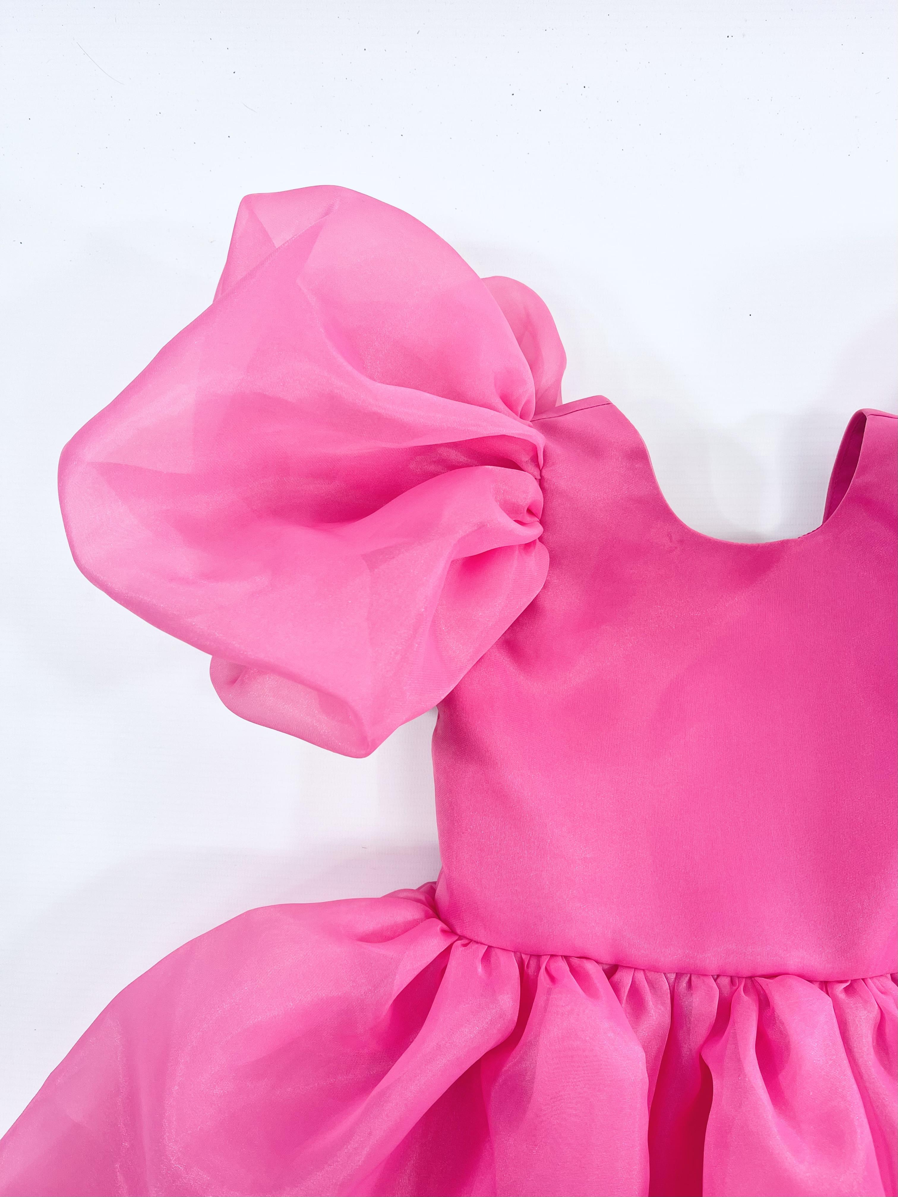 DOLLY PINK PLEASE! V-BACK PUFF SLEEVE ORGANZA TUTU DRESS Aurora Bubblegum pink