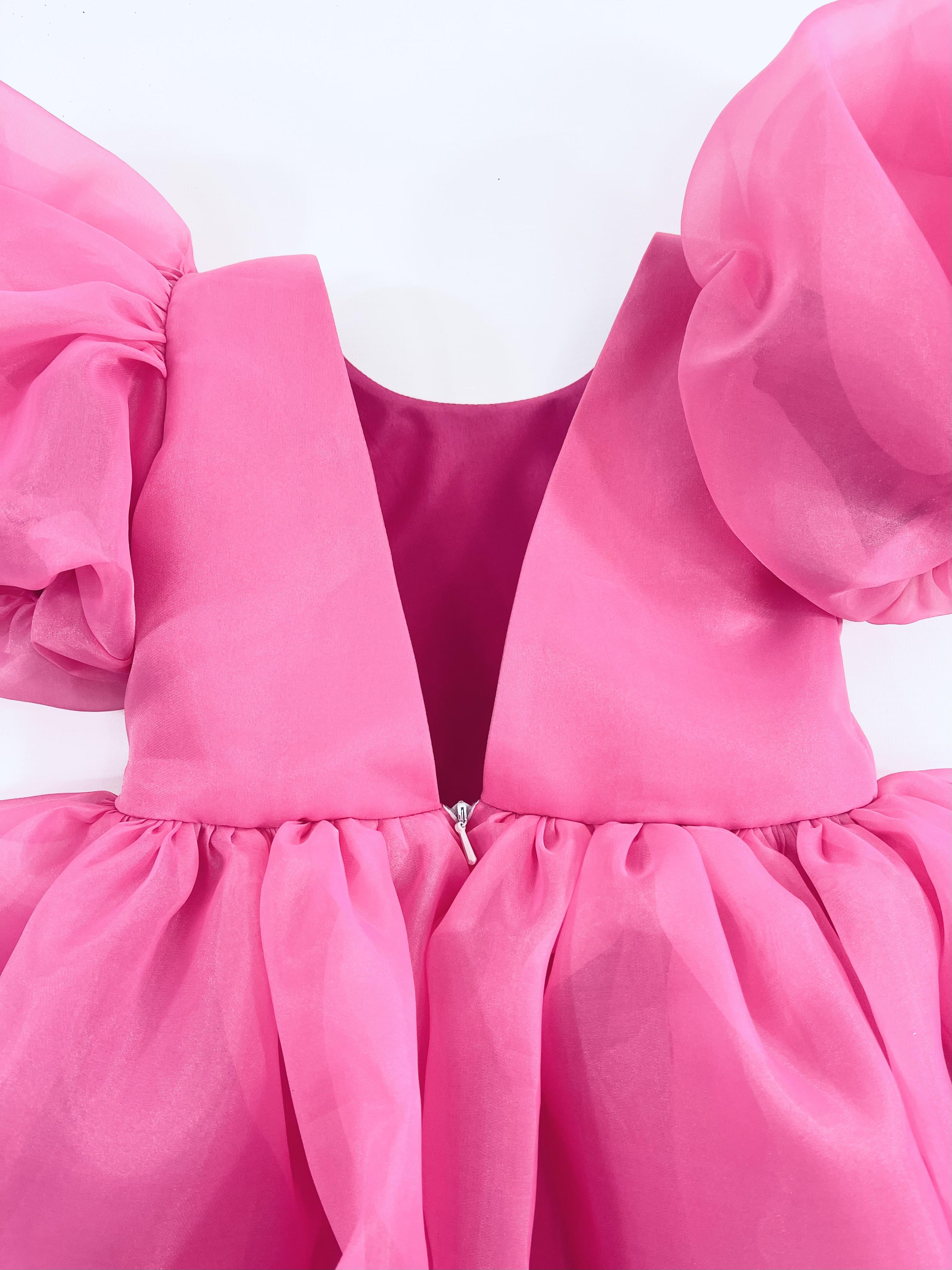 DOLLY PINK PLEASE! V-BACK PUFF SLEEVE ORGANZA TUTU DRESS Aurora Bubblegum pink