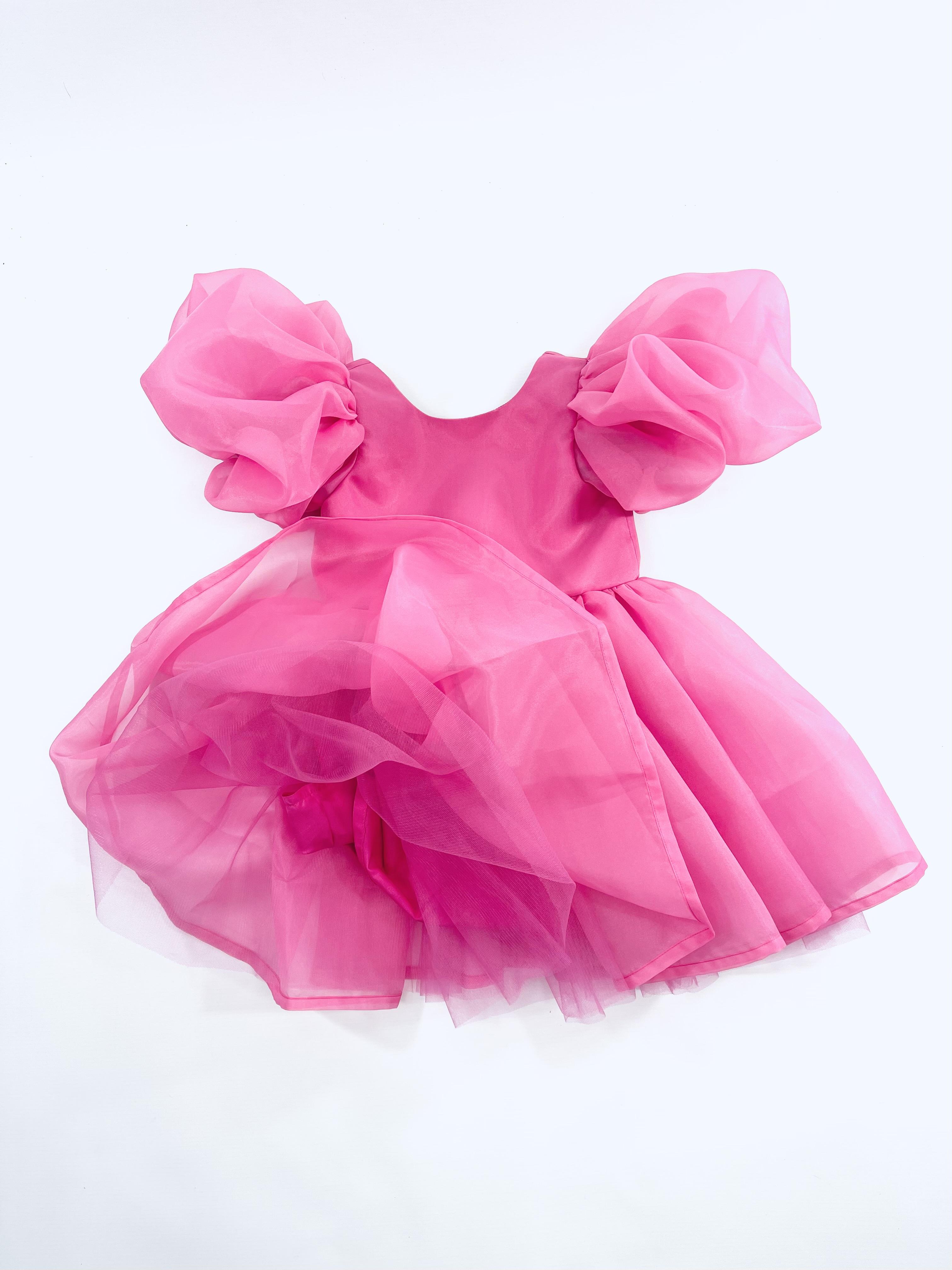 DOLLY PINK PLEASE! V-BACK PUFF SLEEVE ORGANZA TUTU DRESS Aurora Bubblegum pink