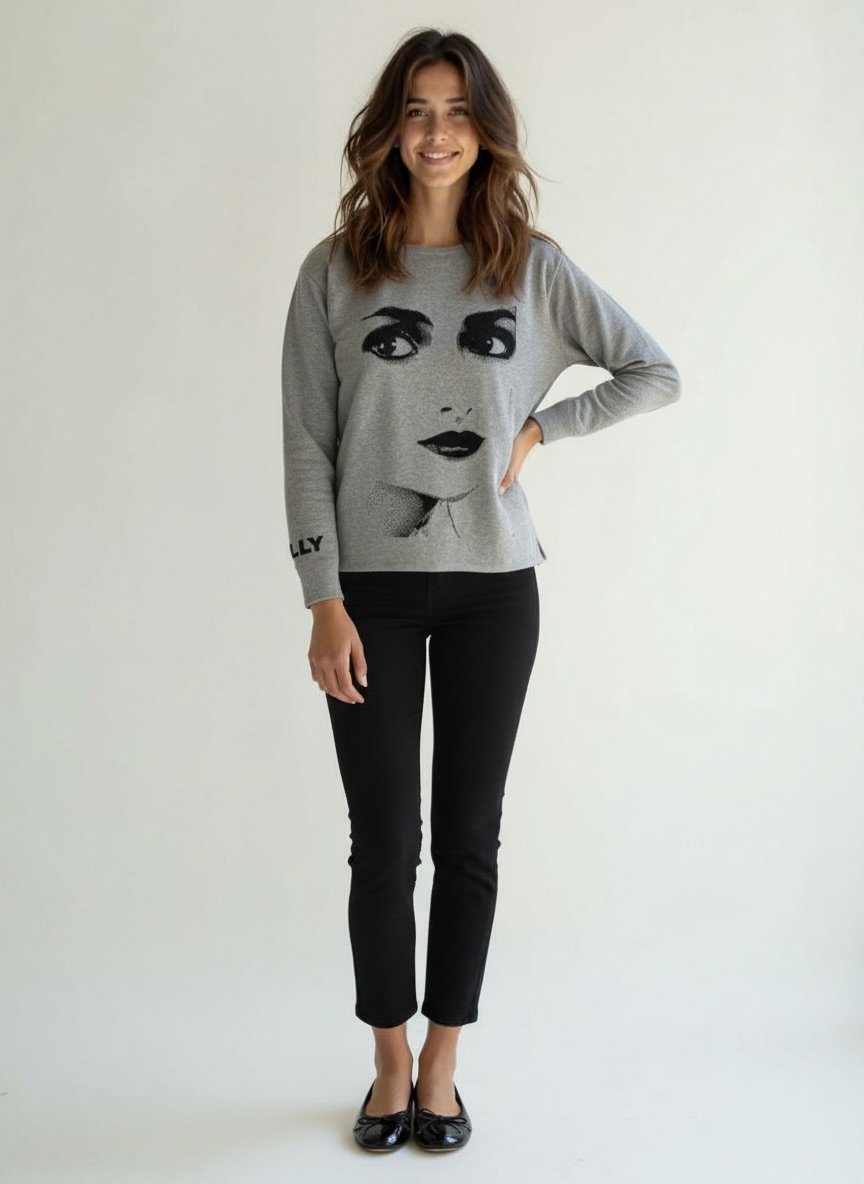 DOLLY Face Dorothy Lightgrey Black Sweater