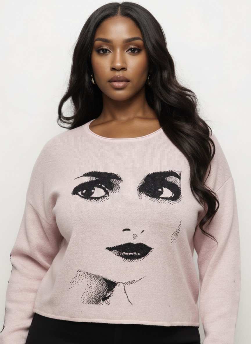 DOLLY Face Dorothy Balletpink Black Sweater