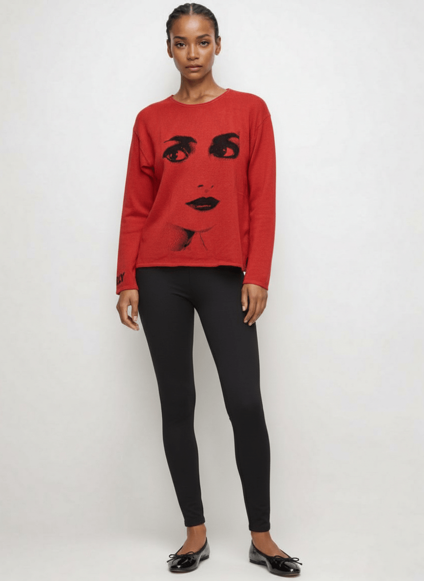 DOLLY Face Dorothy Red Black Sweater