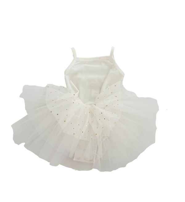 VESTIDO DE TUTU DE LEOTARDO DE TERCIOPELO DOLLY® CON ESTRELLAS Y LUNA ⭐️ 🌙 TUL blanco