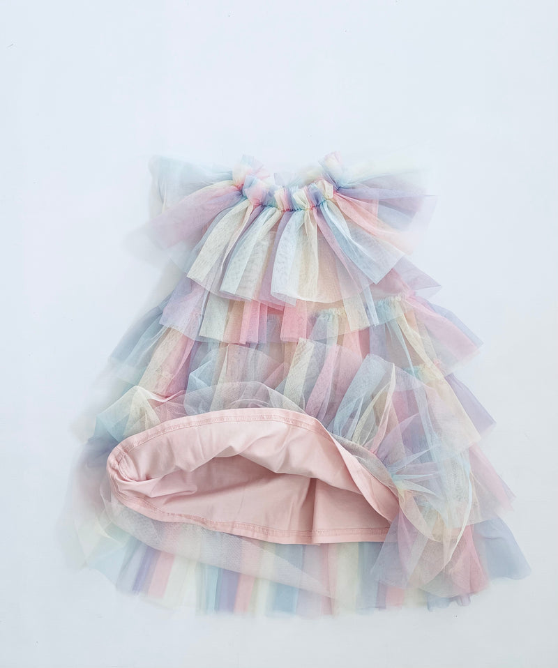 DOLLY® UNICORN RAINBOW PASTELS 🦄 🌈 TUTULLY TIERED TUTU DRESS rainbow