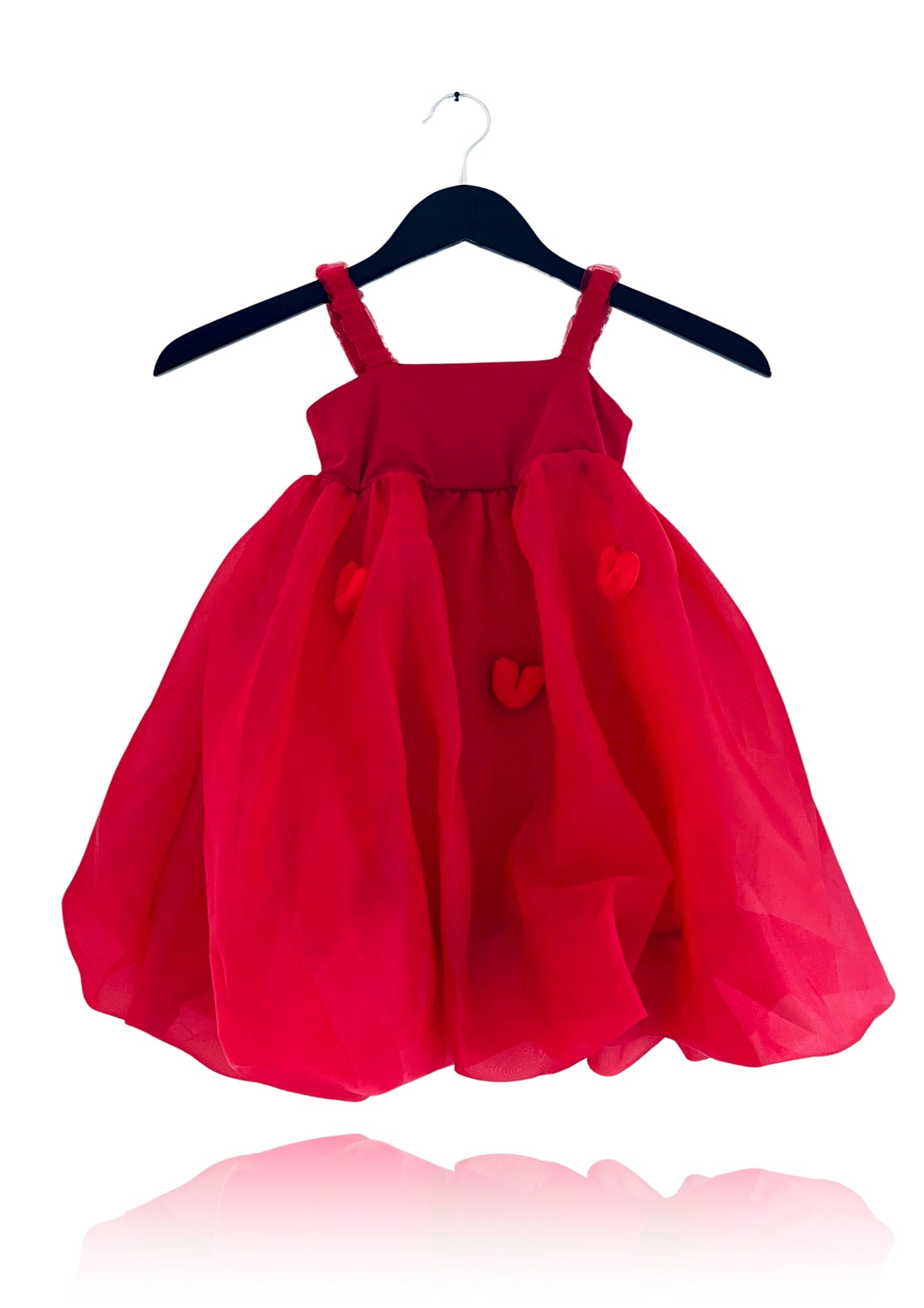 DOLLY WORLD HEART BALLOON ORGANZA DRESS WITH COTTON BODY red