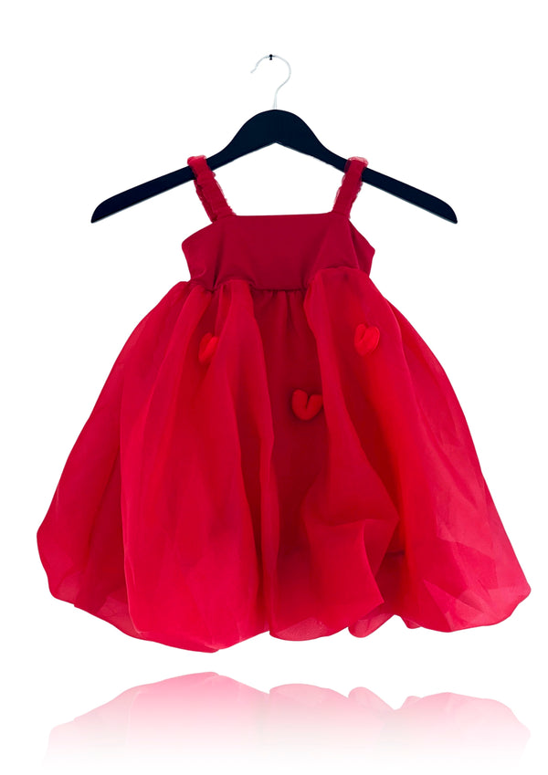 DOLLY WORLD HEART BALLOON ORGANZA DRESS WITH COTTON BODY red