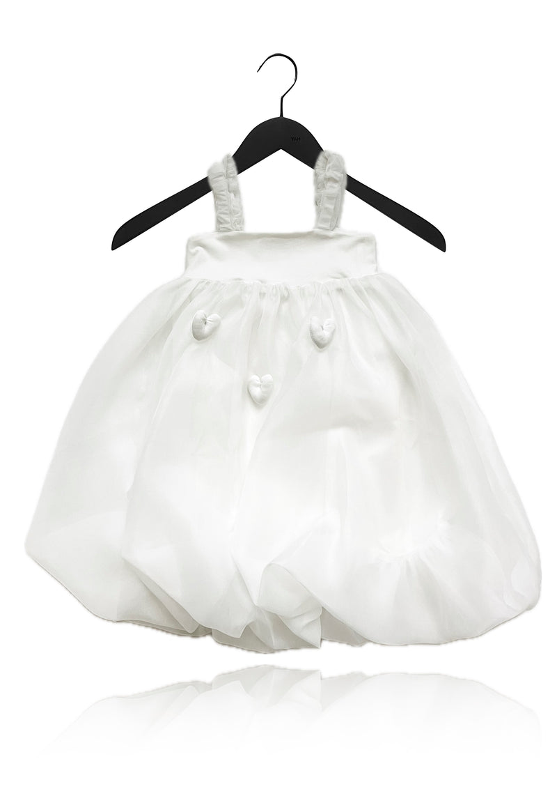 DOLLY WORLD HEART BALLOON ORGANZA DRESS WITH COTTON BODY white