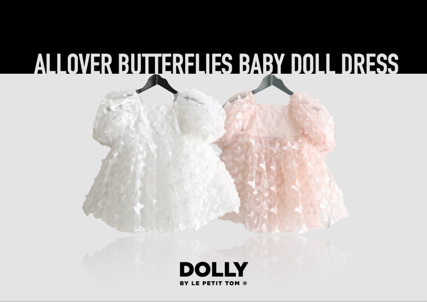 DOLLY by Le Petit Tom ® ALLOVER BUTTERFLIES BABYDOLL DRESS white
