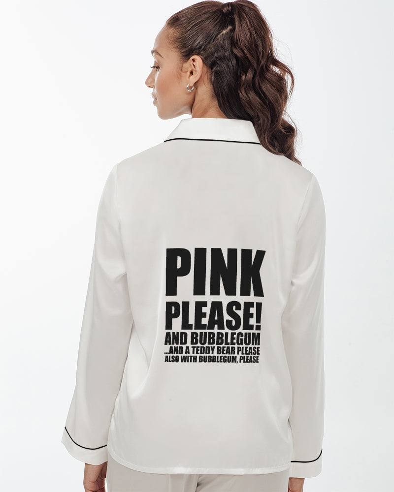 DOLLY® TEDDY BEAR BUBBLEGUM Women's Satin Long Sleeve Pajama Top