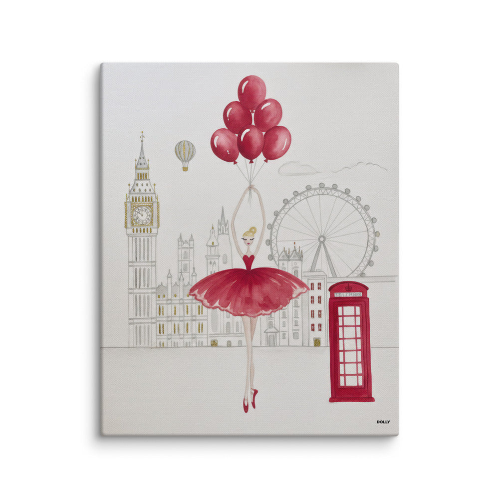 DOLLY Red Ballerina in London Watercolor Art Print on Canvas
