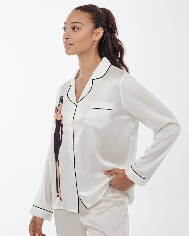 DOLLY® BUBBLEGUM BREAKFAST - Audrey Hepburn DOLLY's icon Women's Satin Long Sleeve Pajama Top