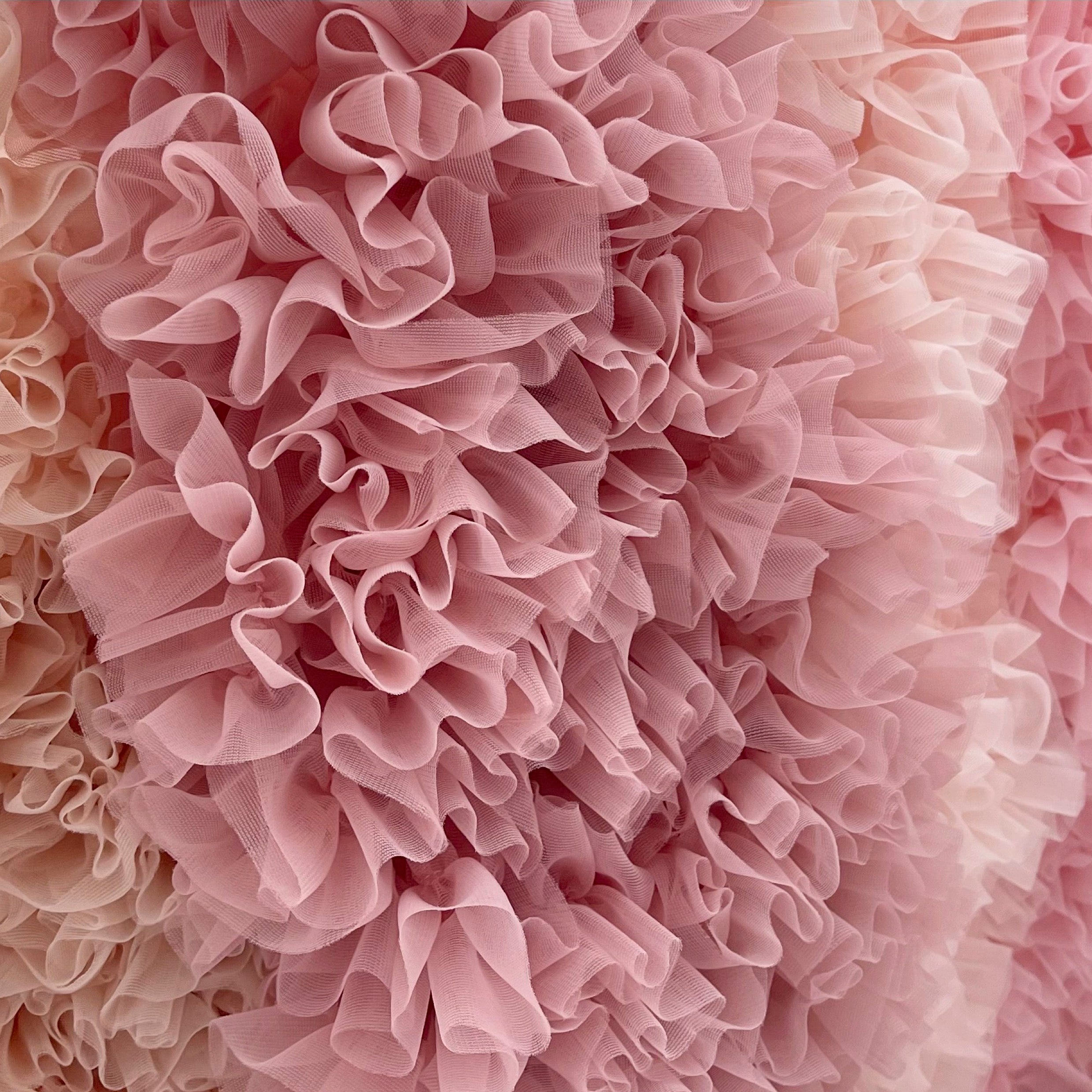 Close-up of pink and beige ruffled fabric