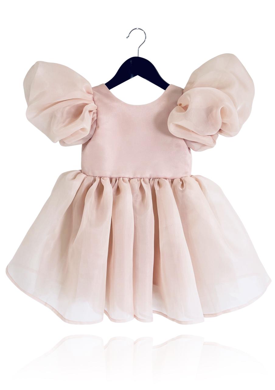 DOLLY V-BACK PUFF SLEEVE ORGANZA TUTU DRESS ballet slipper pink
