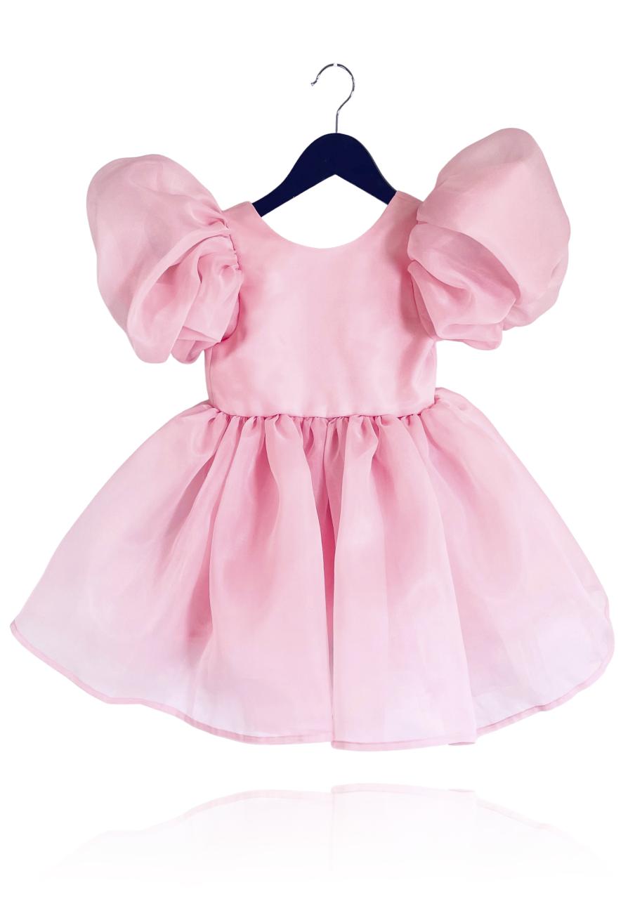 DOLLY V-BACK PUFF SLEEVE ORGANZA TUTU DRESS donut pink