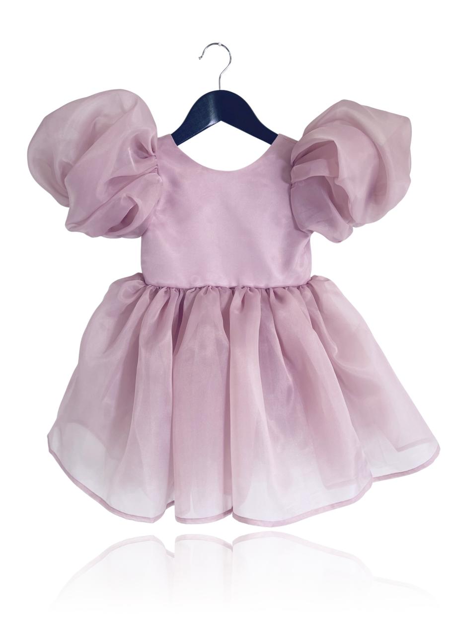 DOLLY V-BACK PUFF SLEEVE ORGANZA TUTU DRESS dusty pink