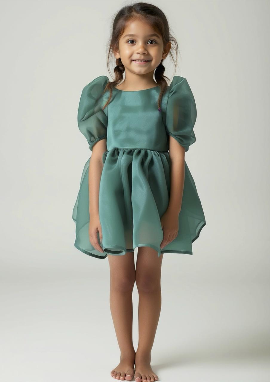 DOLLY V-BACK PUFF SLEEVE ORGANZA TUTU DRESS green