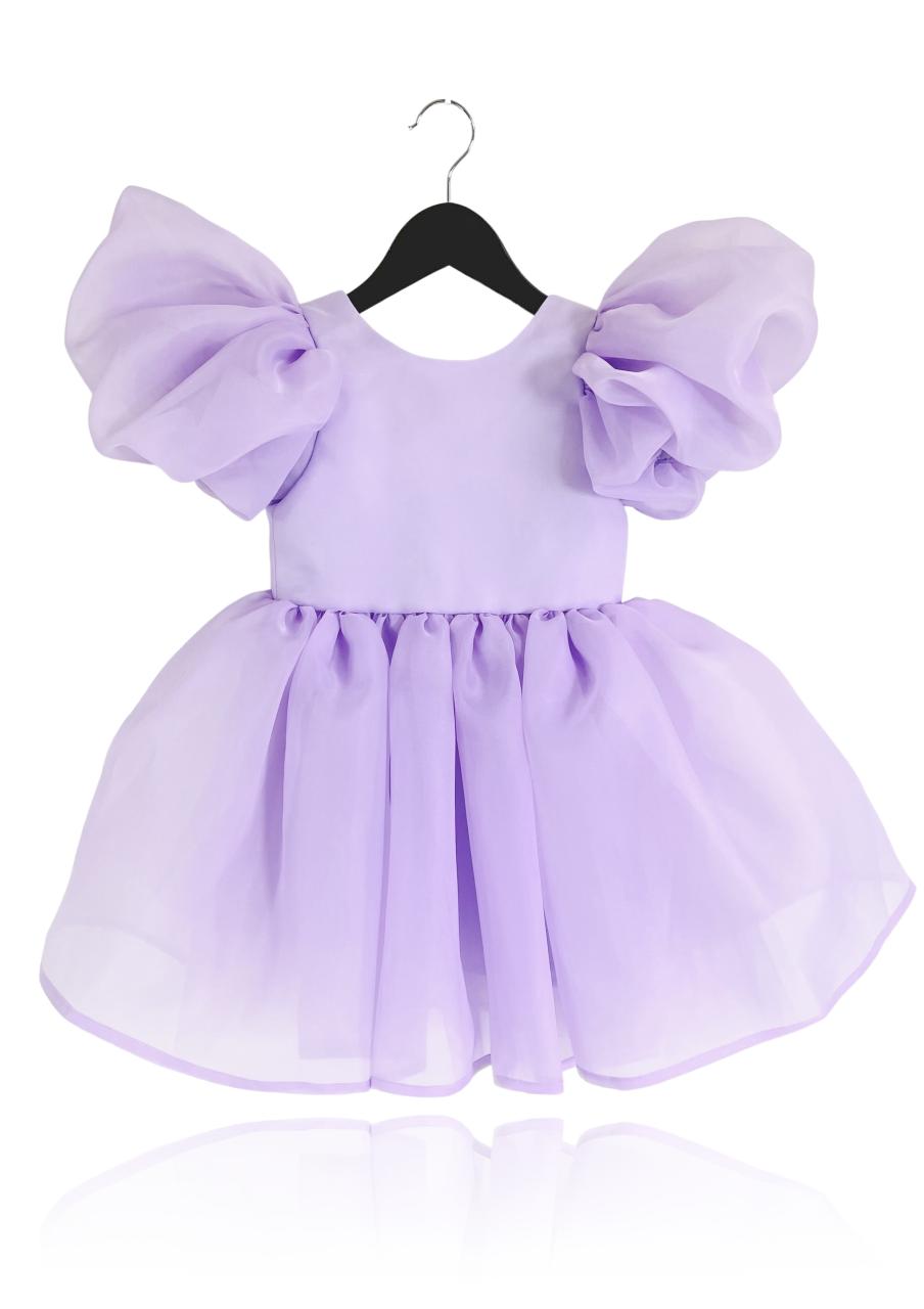 DOLLY V-BACK PUFF SLEEVE ORGANZA TUTU DRESS lavender