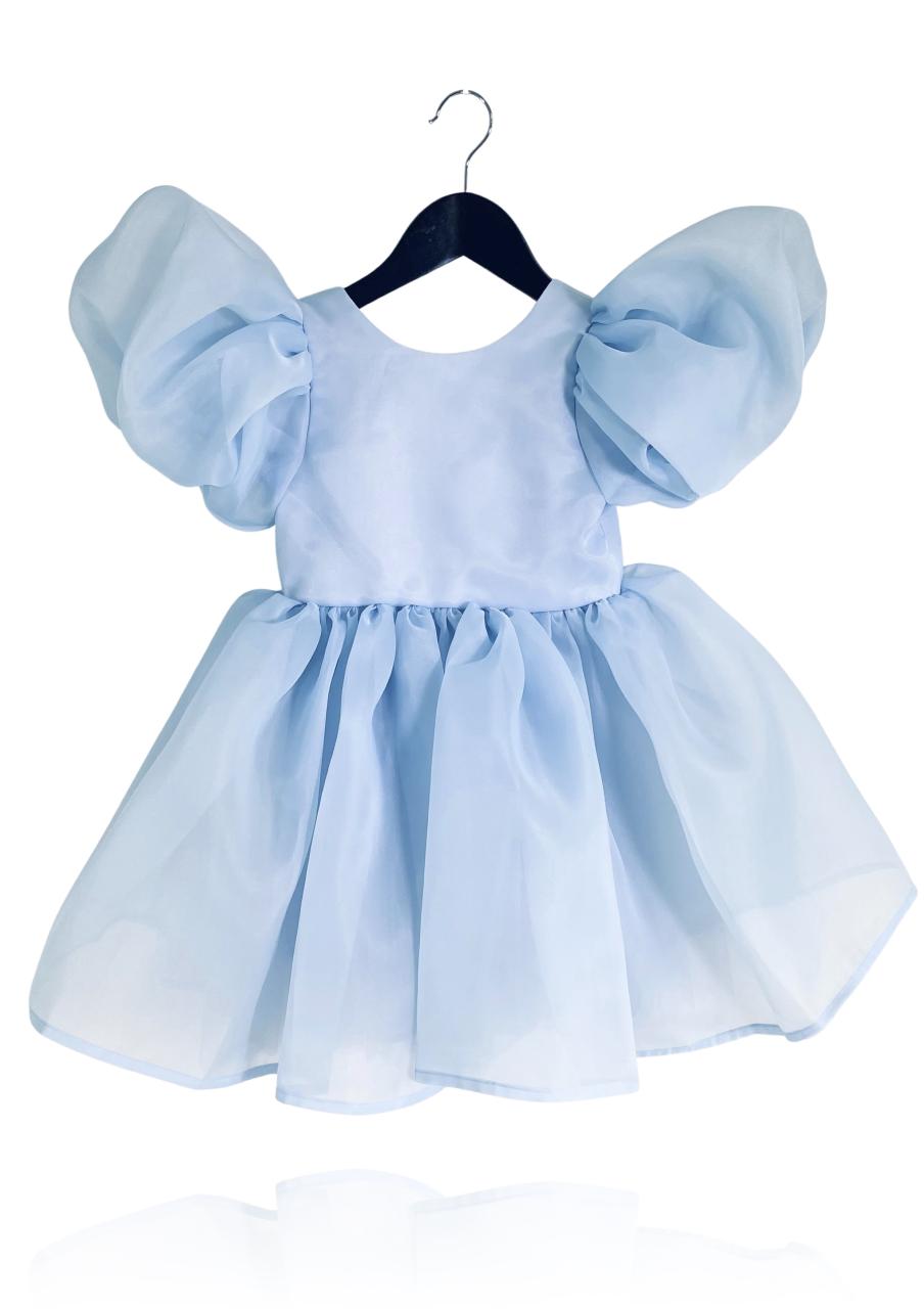 DOLLY V-BACK PUFF SLEEVE ORGANZA TUTU DRESS light blue