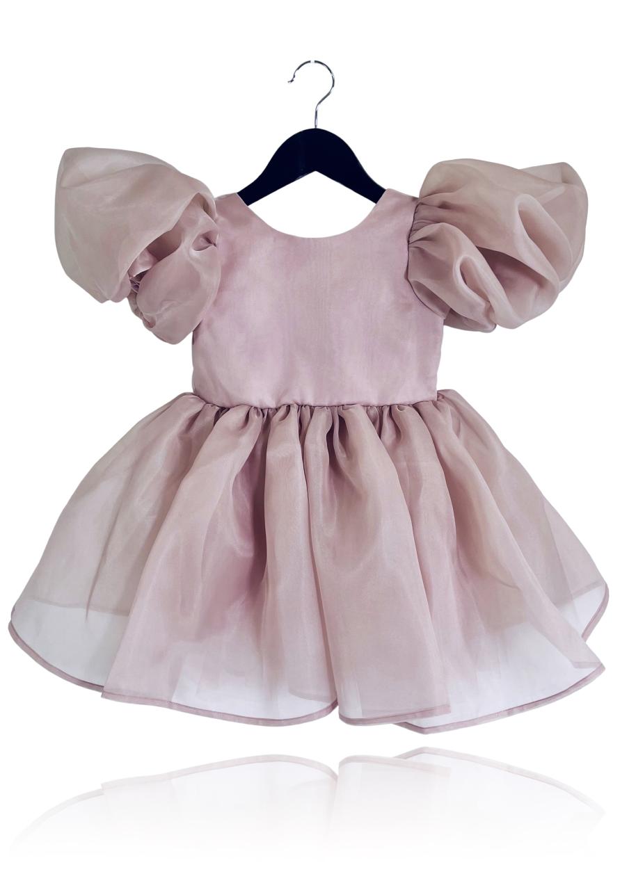 DOLLY V-BACK PUFF SLEEVE ORGANZA TUTU DRESS mauve