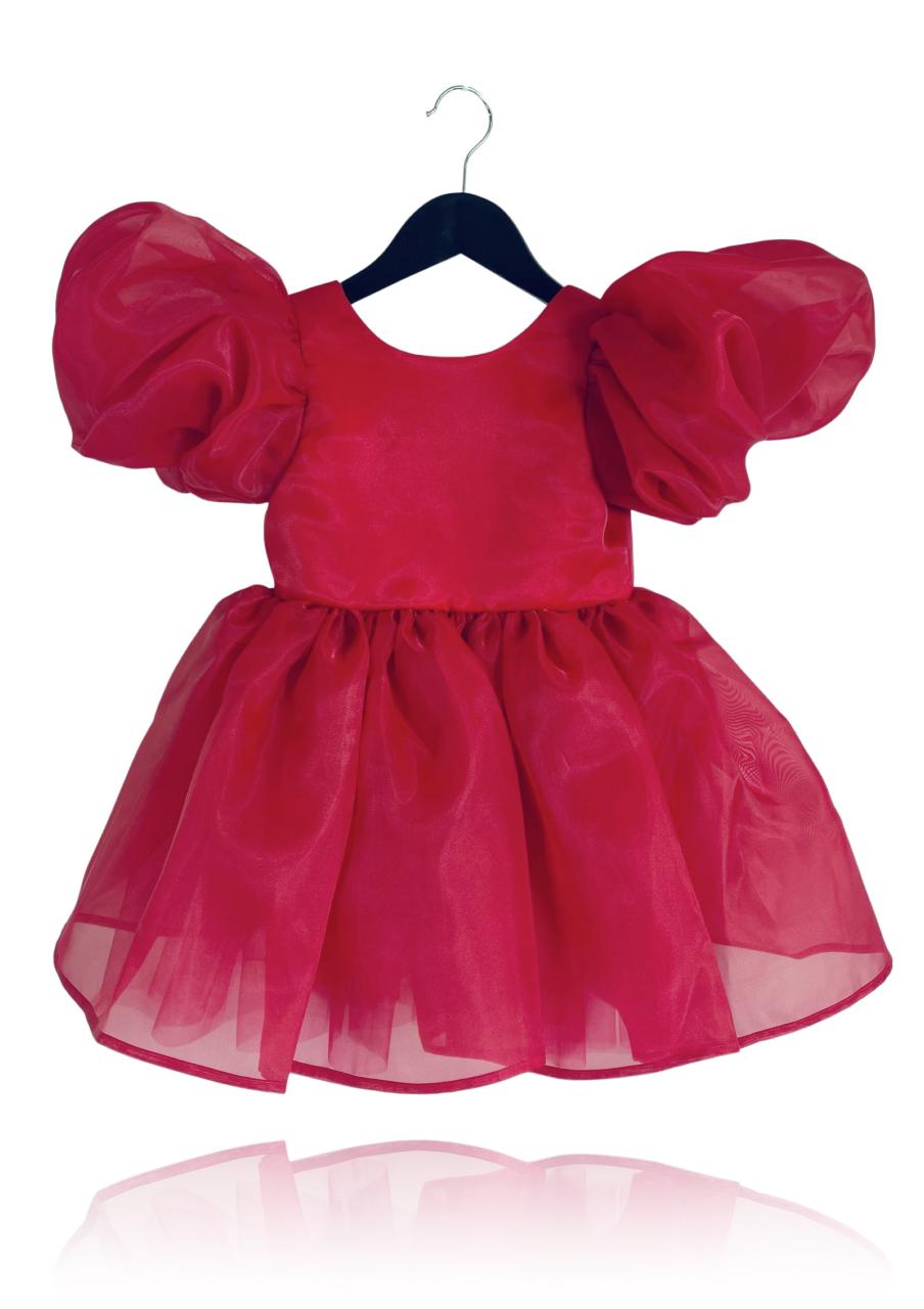 DOLLY V-BACK PUFF SLEEVE ORGANZA TUTU DRESS red