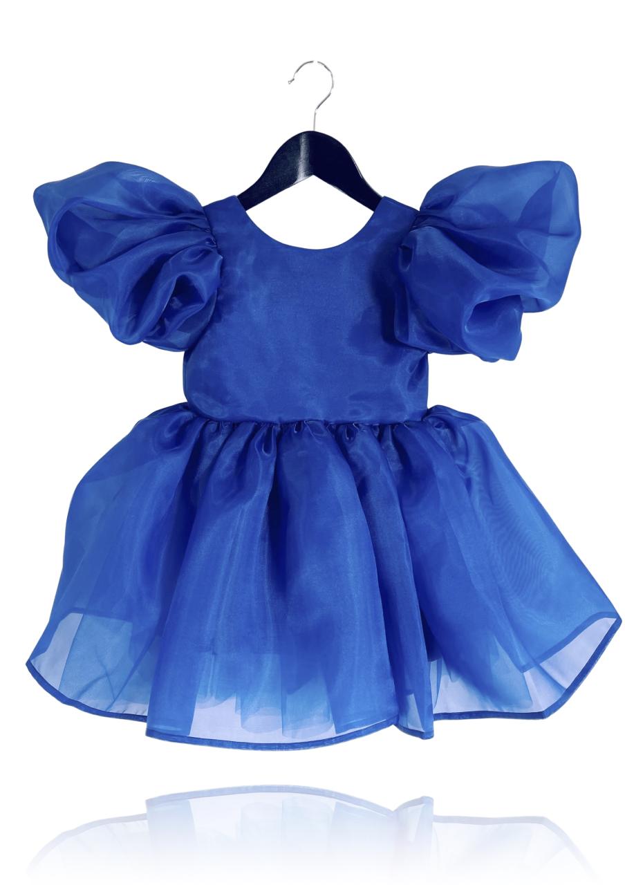 DOLLY V-BACK PUFF SLEEVE ORGANZA TUTU DRESS royal blue