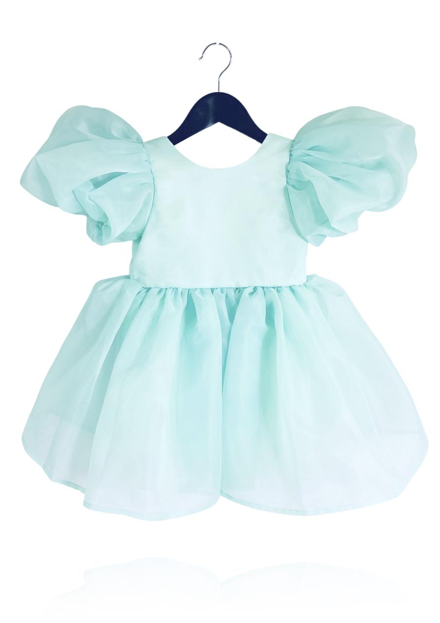 DOLLY V-BACK PUFF SLEEVE ORGANZA TUTU DRESS tiffany