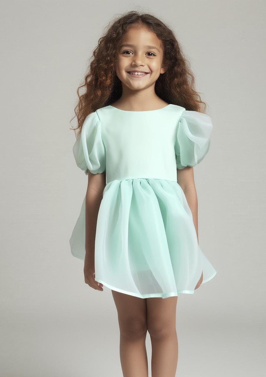 DOLLY V-BACK PUFF SLEEVE ORGANZA TUTU DRESS tiffany