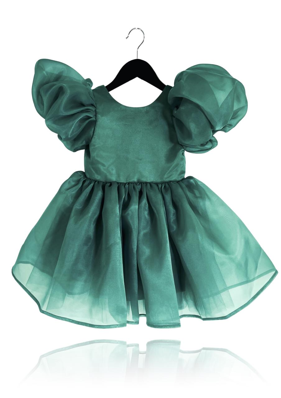 DOLLY V-BACK PUFF SLEEVE ORGANZA TUTU DRESS green