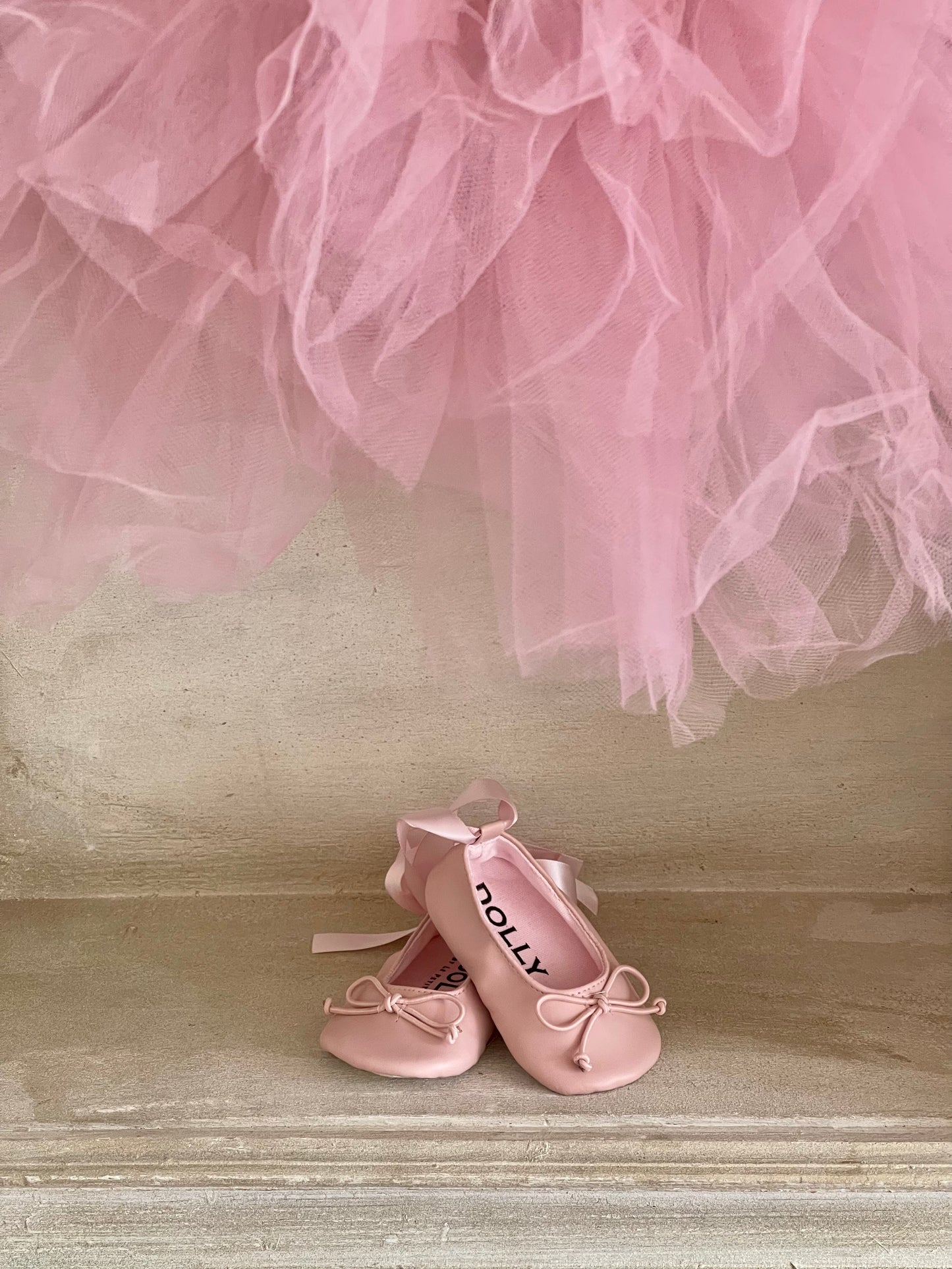 DOLLY by Le Petit Tom ® BABY BALLERINAS WITH RIBBONS pink