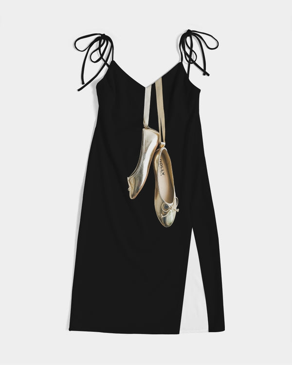 DOLLY GOLD BALLERINAS Women's Tie Strap Split Dress black