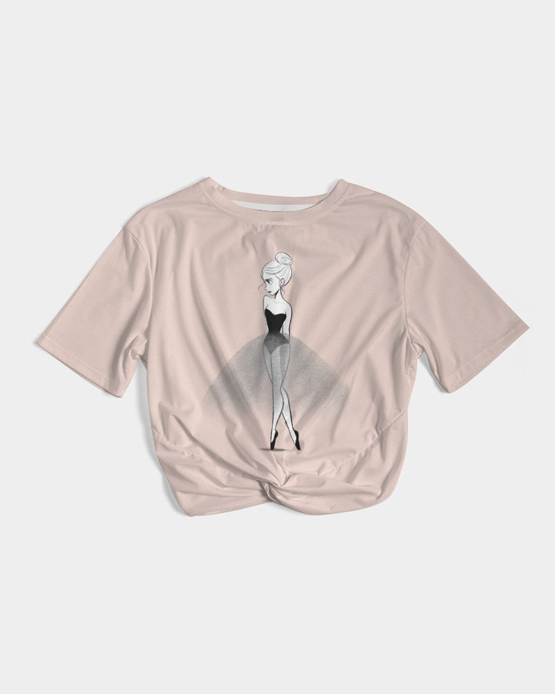 DOLLY Doodling Ballerina Women's Twist-Front Cropped Tee pink