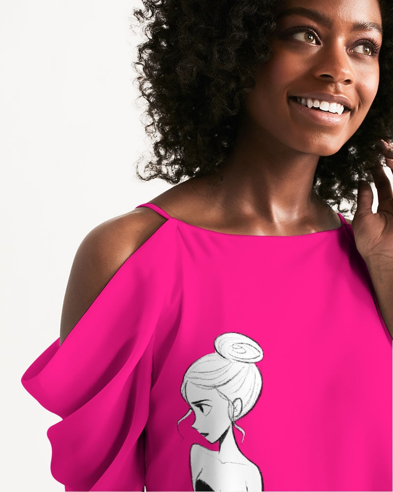 DOLLY DOODLING Bailarina Pure Pink Mujer Hombro abierto Vestido acampanado