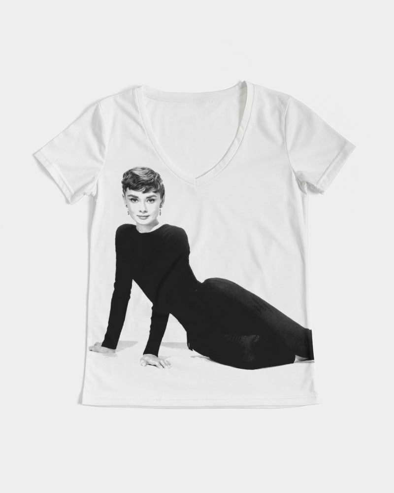 Icono de DOLLY Audrey Hepburn Camiseta con cuello en V para mujer