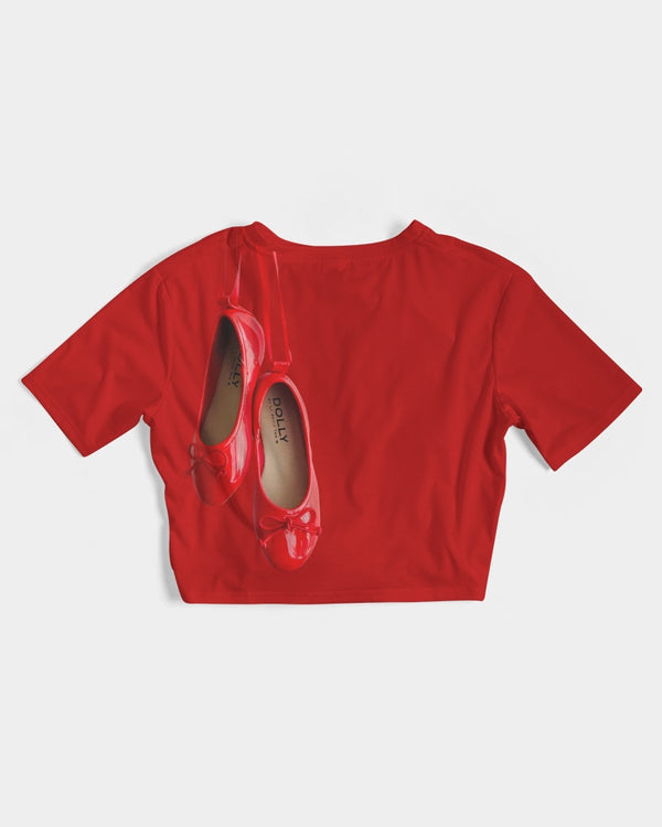 NOT WITHOUT MY DOLLY BALLERINAS WITH RED BALLERINAS Women's Twist-Front Cropped Tee
