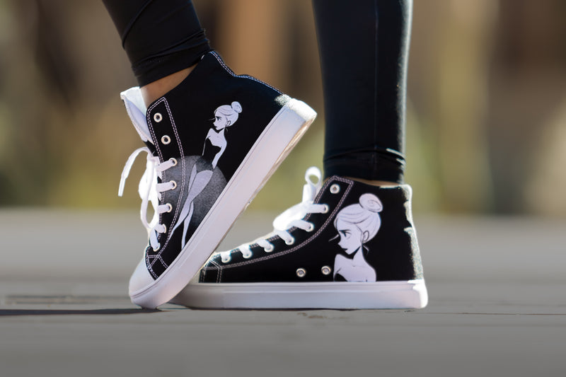 DOLLY DOODLING Zapato alto de lona negro bailarina para mujer