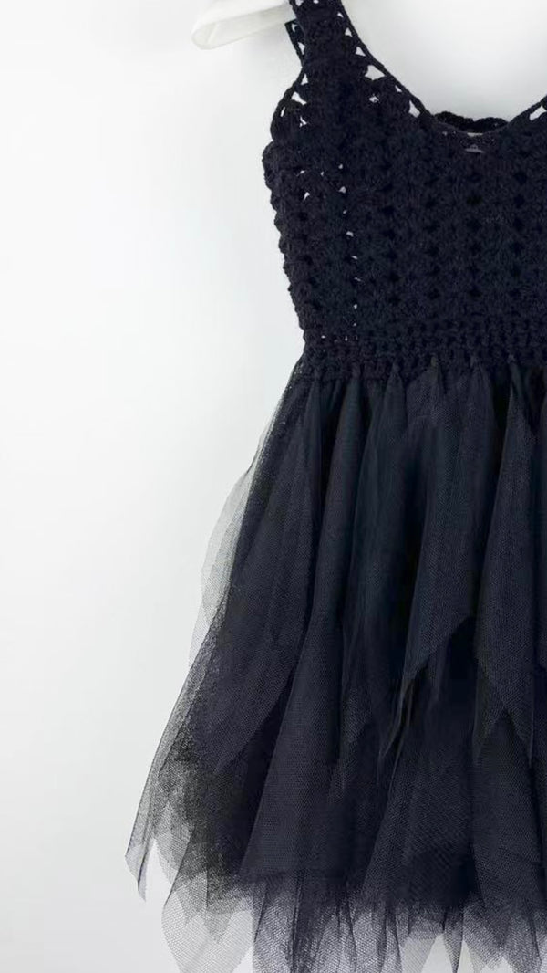 DOLLY by Le Petit Tom ® CROCHET TUTU DRESS SEASHELLS black