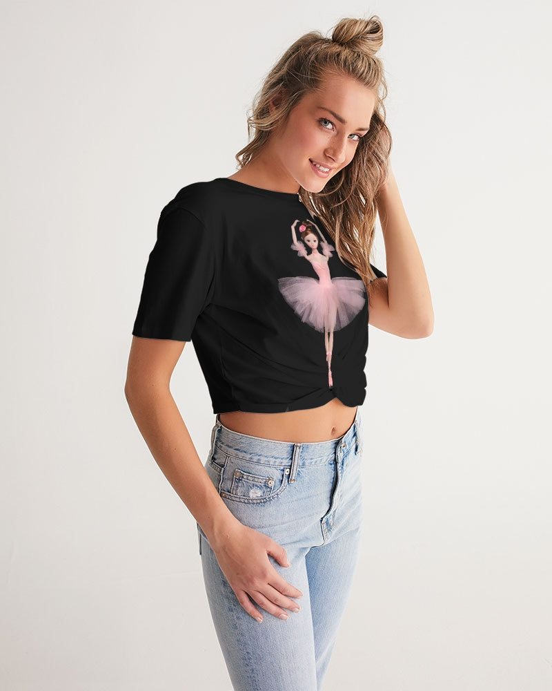 DOLLY ® Ballerina Doll Pink Women's Twist-Front Cropped Tee