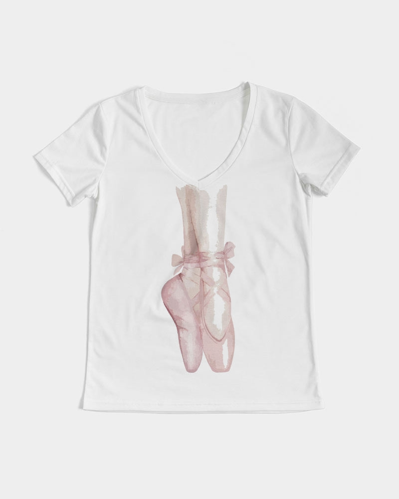 DOLLY X MARKBYMARK Watercolor Pink Ballerina Shoes En Pointe  Women's V-Neck Tee