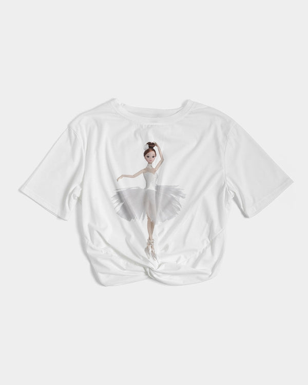 DOLLY ® Ballerina Doll White Women's Twist-Front Cropped Tee