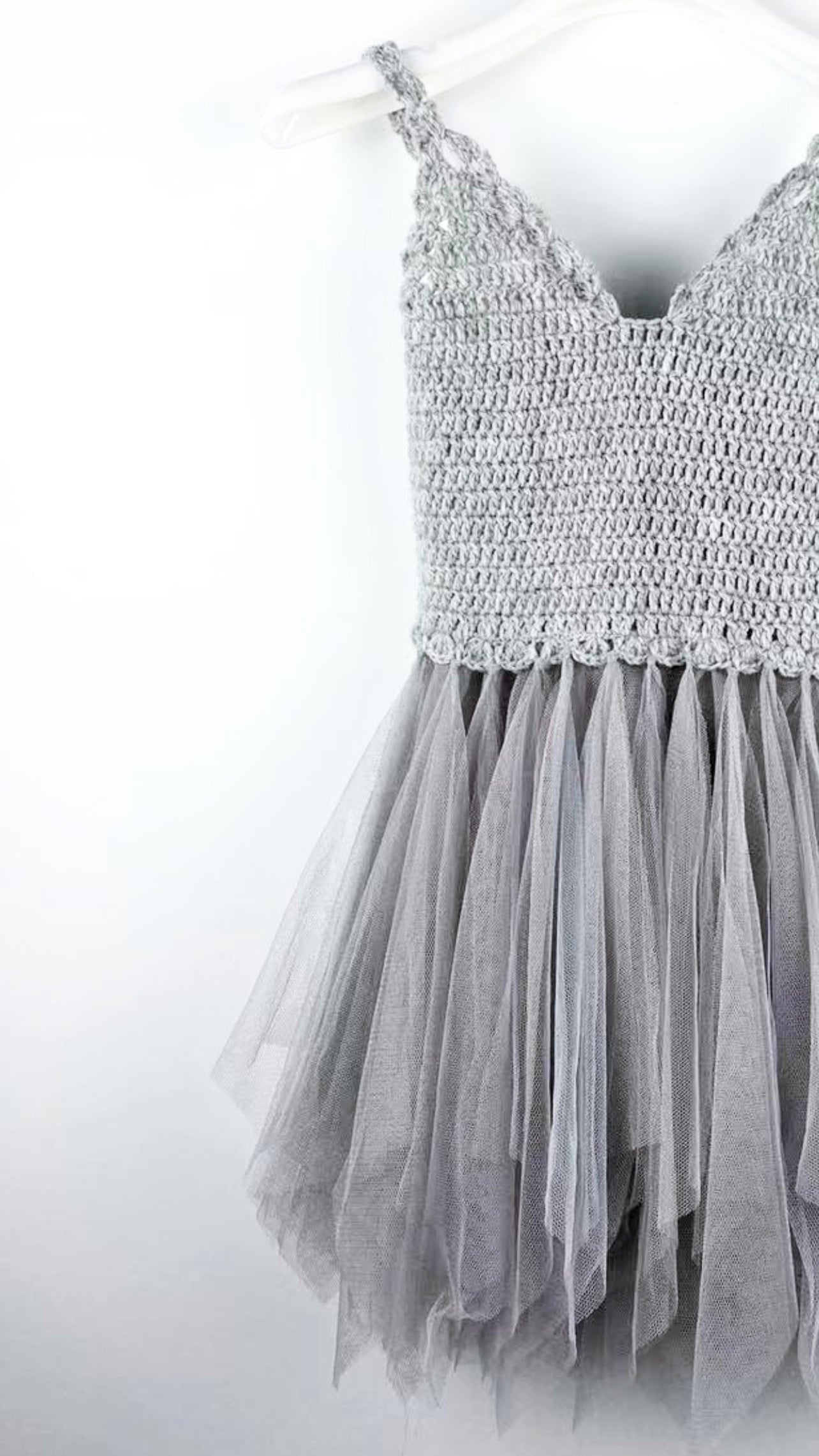 DOLLY by Le Petit Tom ® CROCHET TUTU DRESS V-NECK silver grey