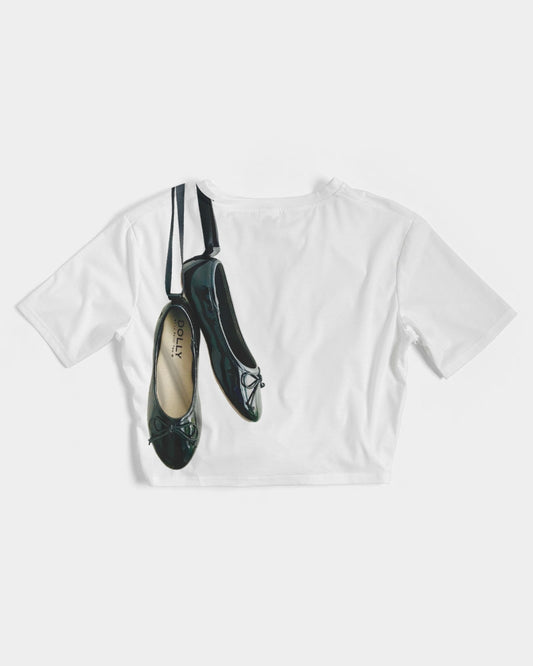 NOT WITHOUT MY DOLLY BALLERINAS WITH BLACK BALLERINAS  Women's Twist-Front Cropped Tee