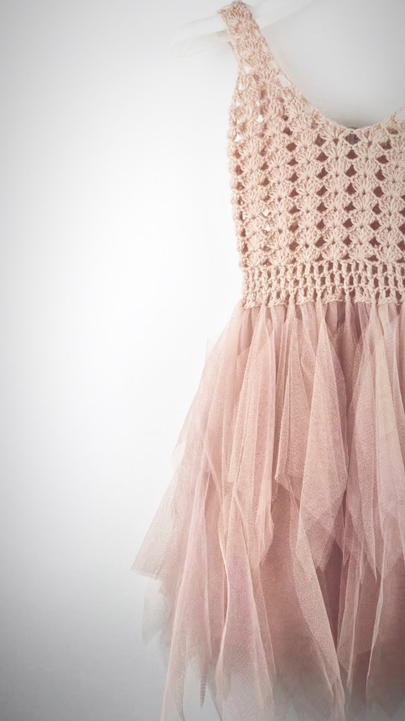 DOLLY by Le Petit Tom ® CROCHET TUTU DRESS SEASHELLS ballet pink