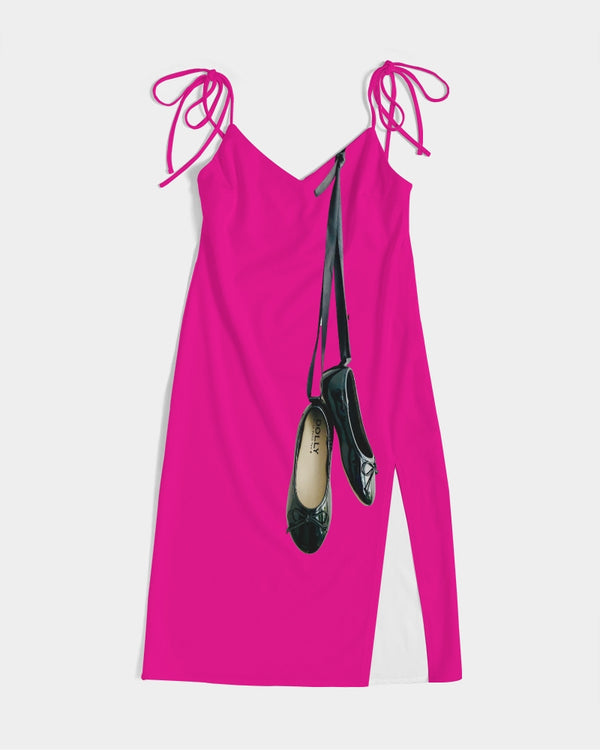 DOLLY BLACK BALLERINAS Women's Tie Strap Split Dress Barbie pink
