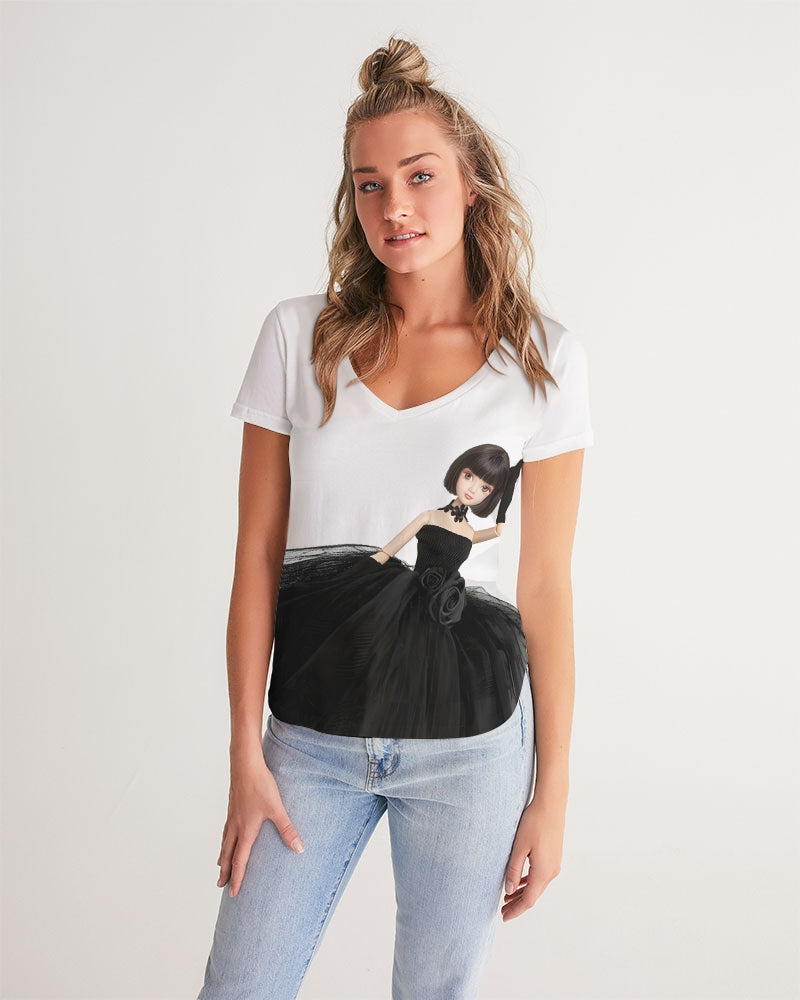 DOLLY® Fashion Doll Little Black Dress Women's V-Neck Tee