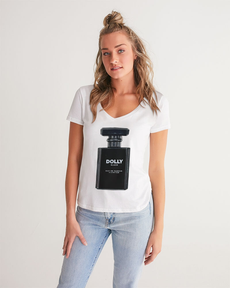 DOLLY BLACK PERFUME BOTTLE Women's V-Neck Tee