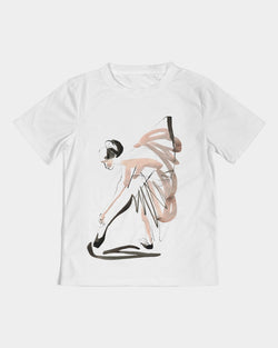 Camiseta para niños DOLLY X MarkbyMark Acuarela y tinta Bailarina poniéndose zapatos de punta