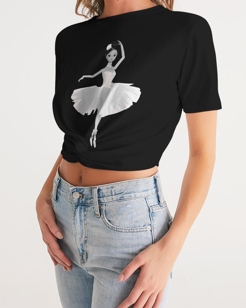 DOLLY® BALLERINA DOLL WHITE Women's Twist-Front Cropped Tee