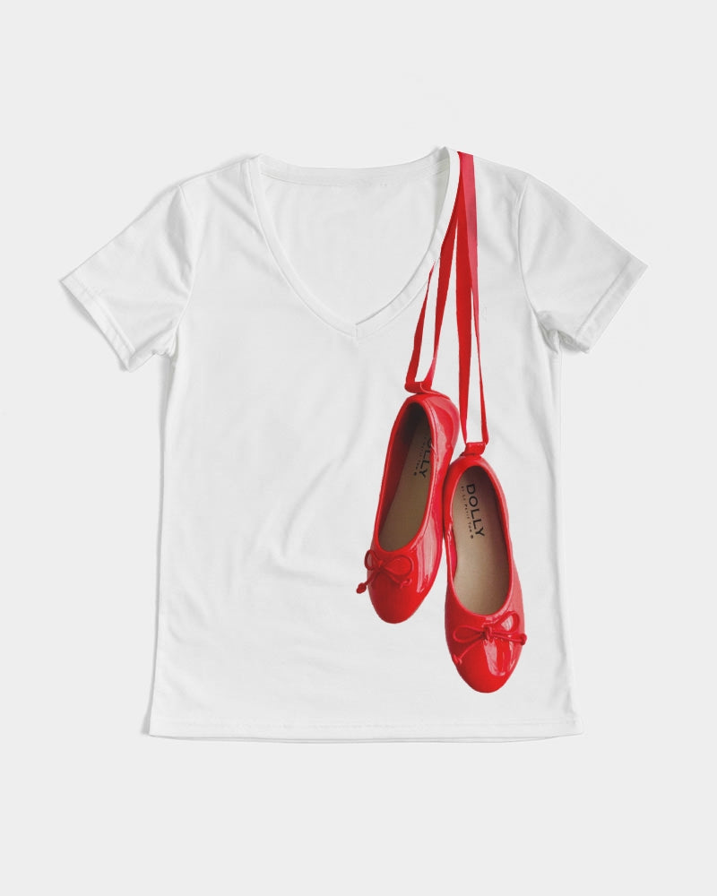 NOT WITHOUT MY DOLLY BALLERINAS WITH RED BALLERINAS Women's V-Neck Tee